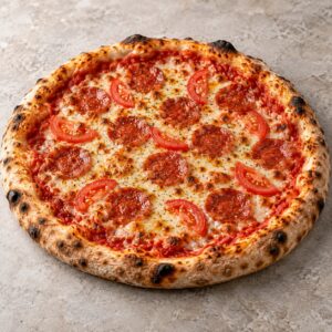15. Pizza mit Peperoni-Wurst und frischen Tomaten