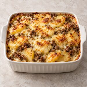 40. Kartoffelauflauf mit Hackfleisch und Sahnesoße