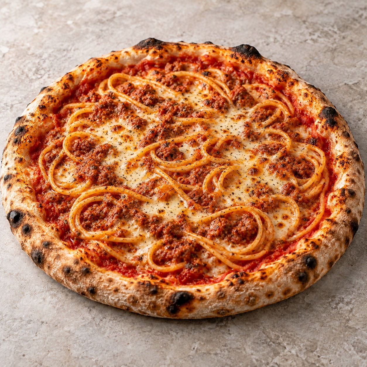 54. Pizza mit Spaghetti-Bolognese