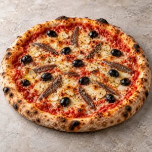 7. Pizza mit Sardellen, Oliven, Knoblauch