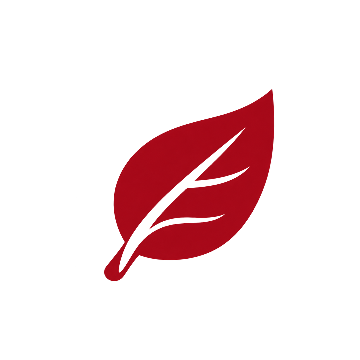 Stilisiertes burgunderrotes Blatt als Symbol für frische Zutaten.
